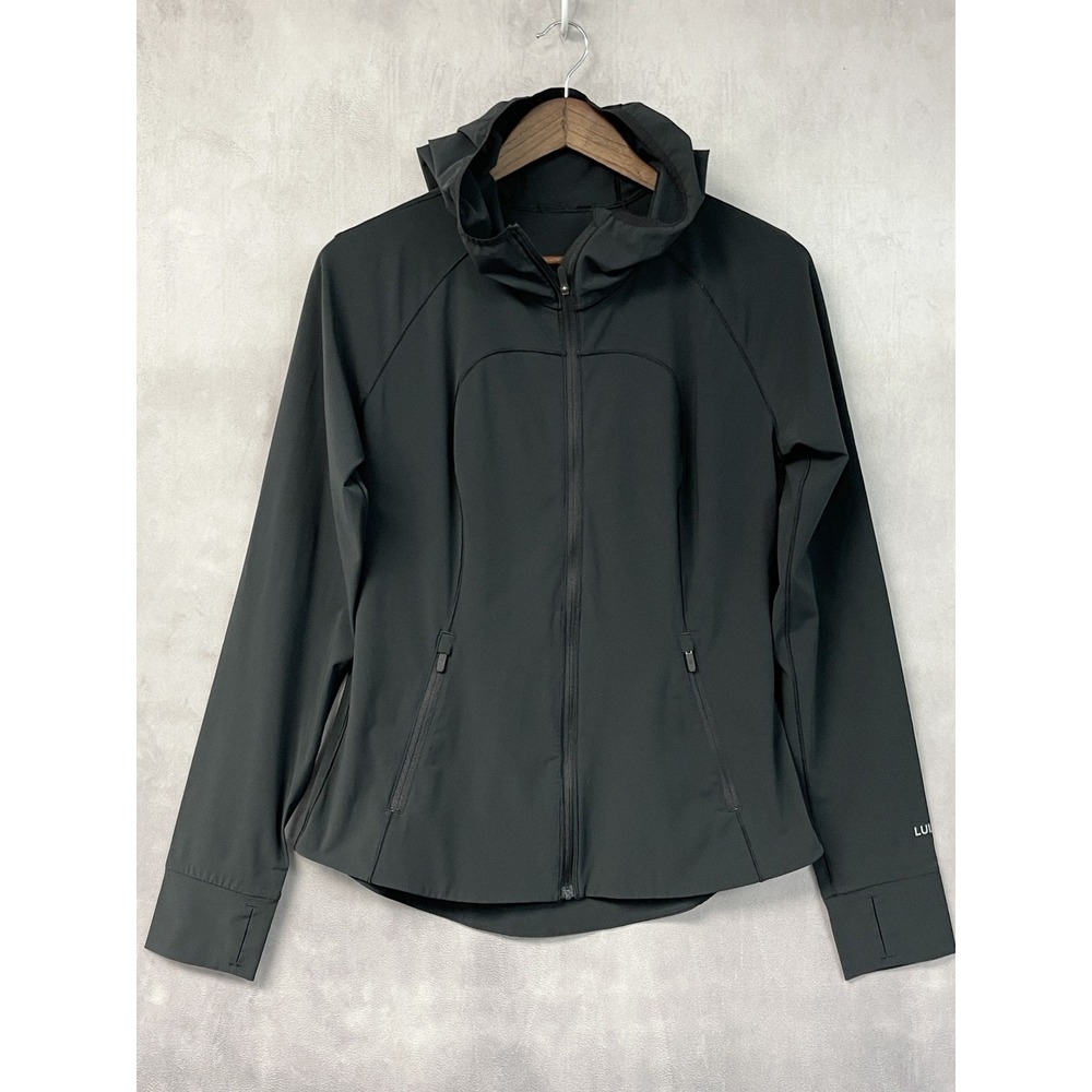 Lululemon Womens Mist Over Windbreaker Size 8 Black Hooded Running Jacket Gorp